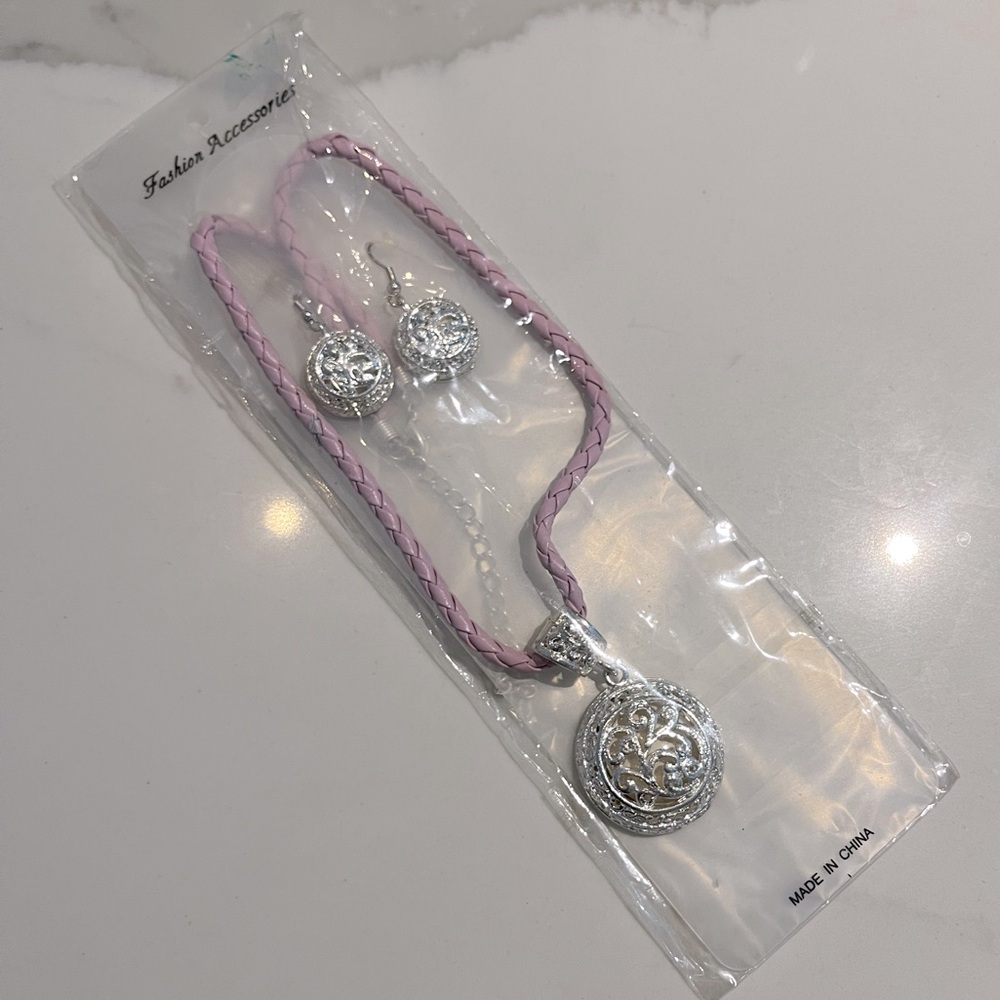 Silver and Pink Jewelry Set
